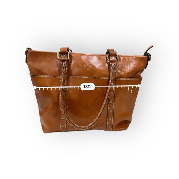 Patricia Nash Carducci Pocket Tote Cognac Brown Leather Bag Antique Brass Accent - Picture 6 of 11